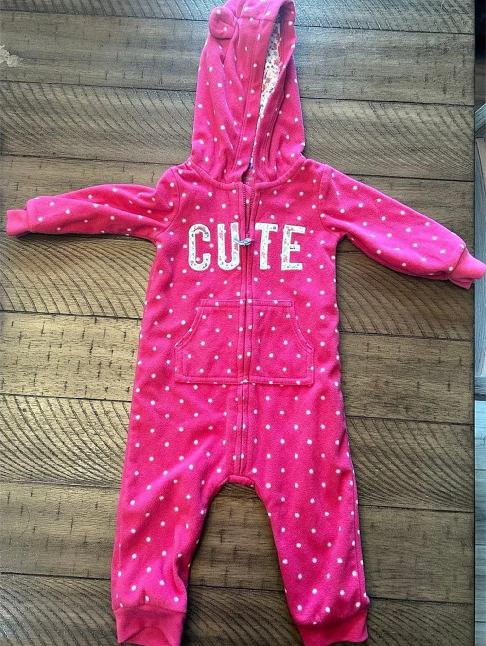 6-9M Toddler girl Carter's Pink Polka Dot Hooded Fleece Jumpsuit